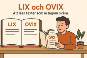 Bilden är en illustration. En ung man läser en text som är lagom svår.